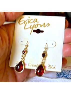 Erica Lyons Earrings, Gold Tone, Brown, Fashion Jewelry